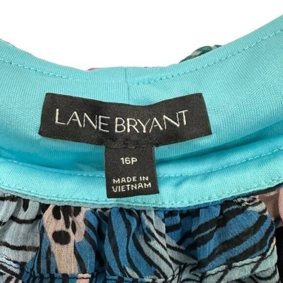 Lane Bryant 16 Petite Maxi Dress Off the Shoulder Ruffle Blue Green Floral Leaf - Picture 6 of 10